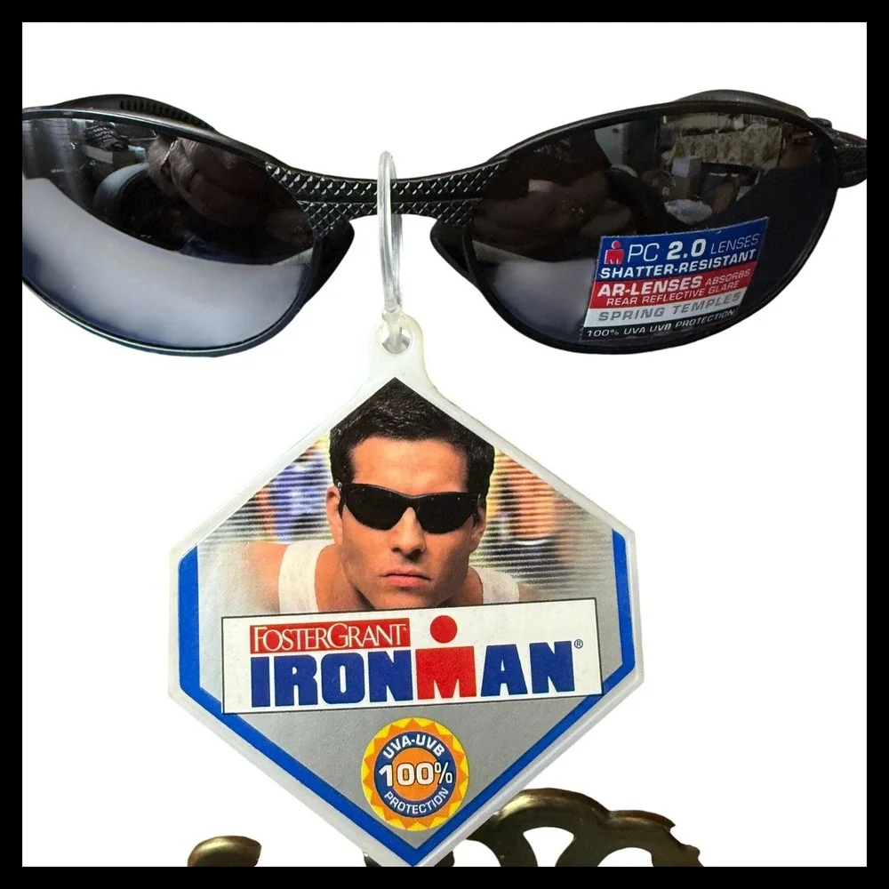 NWT Foster Grant Ironman Mens Sunglasses Black Shatter Resistant PC 2.0 AR Lense
